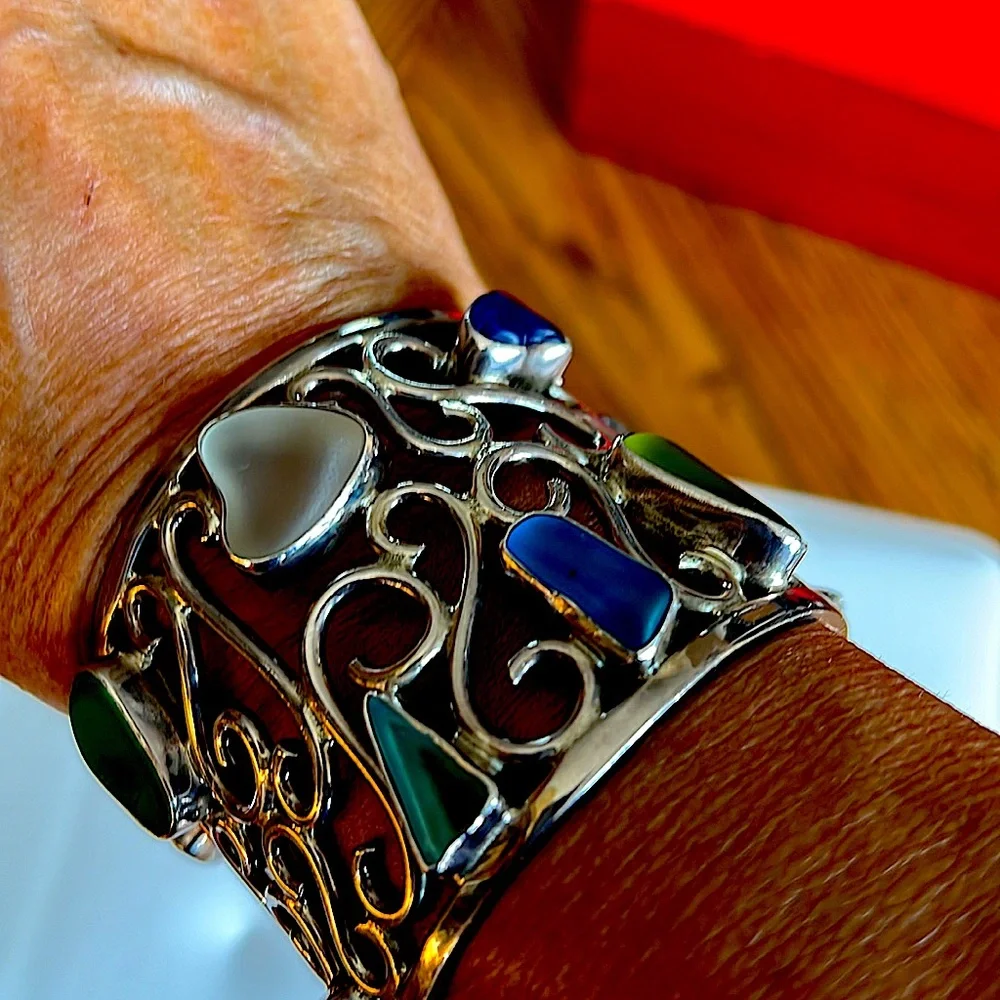 AuthenticCharles AlbertSterlingSilverCuffmulticolorSeaGlassContemporaryStunnig🔥